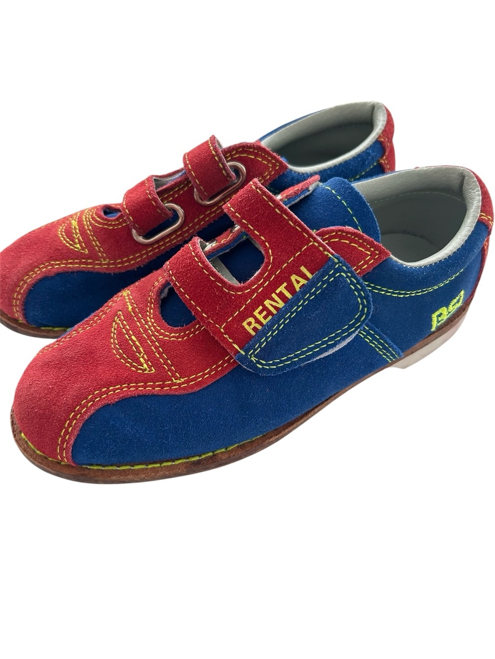 BSi Red Blue Leather Hook and Loop Bowling Shoes Leather Soles Unisex Kids Sz 3